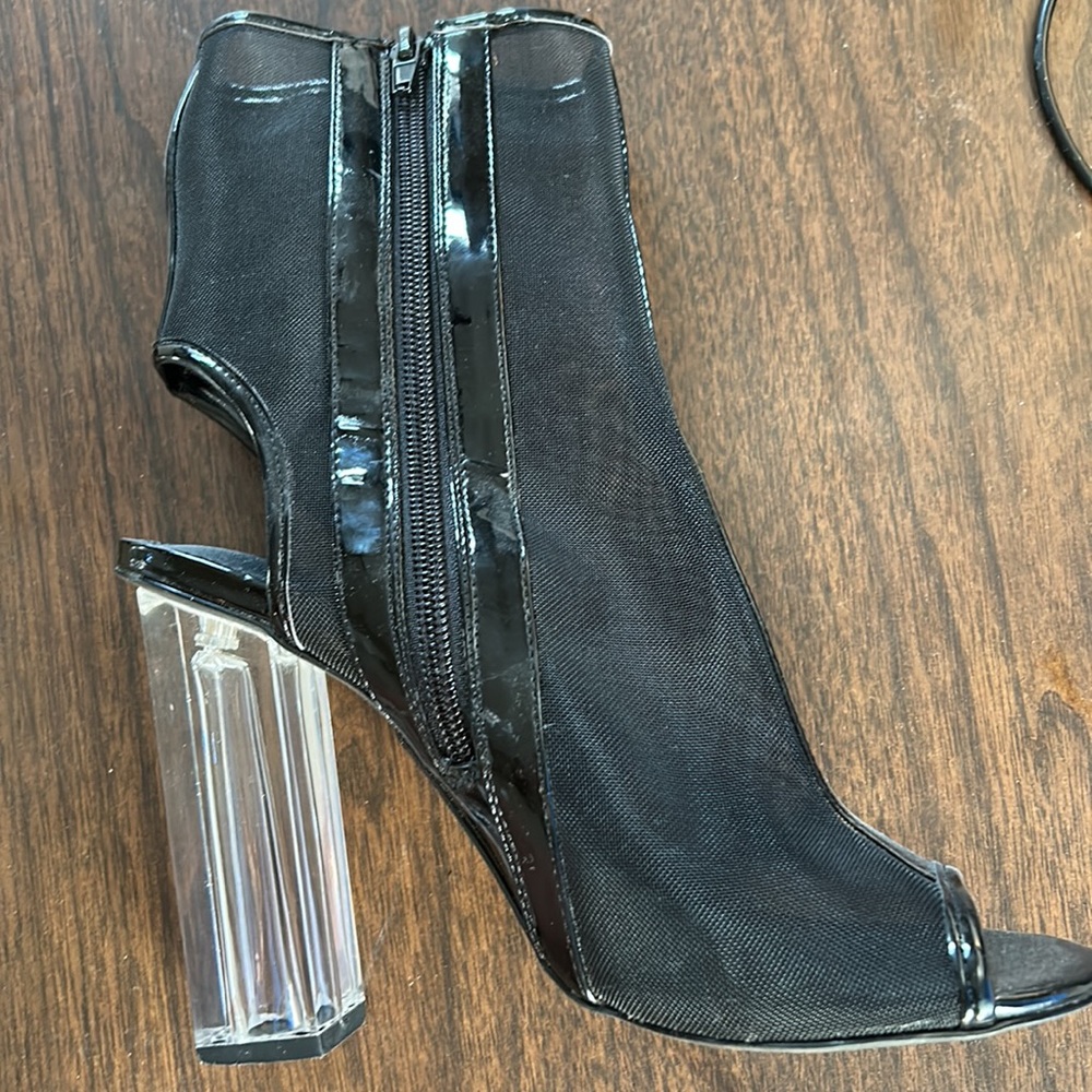 Black Mesh Ankle Booties With Clear Block Heel - image 2